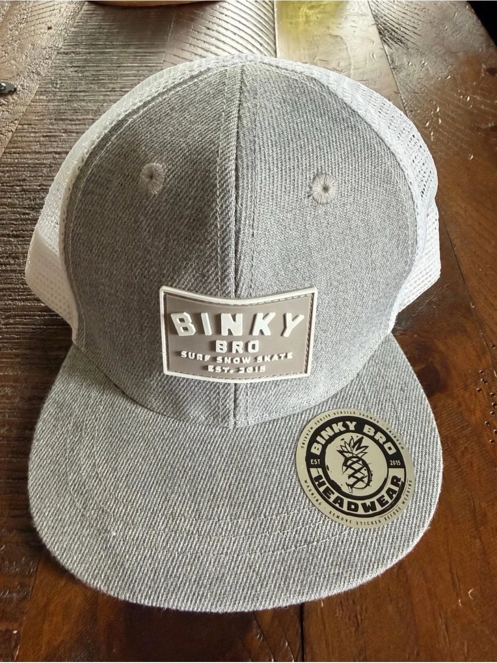 Two Infant Binky Bro Patch Trucker Hats - Black/Suede and Gray/White